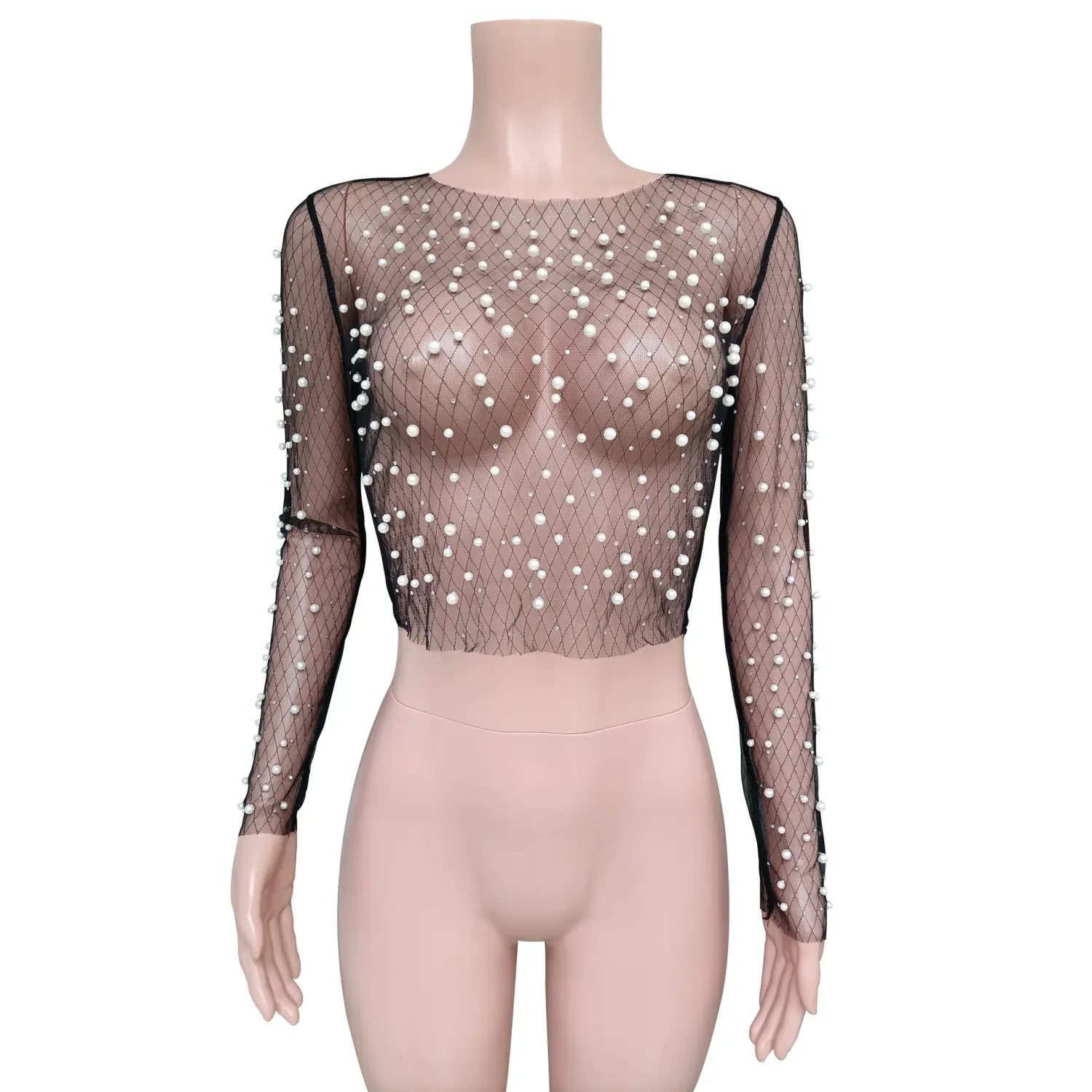 Beaded Crop Top - Mesh Lace & Sequin Glamour