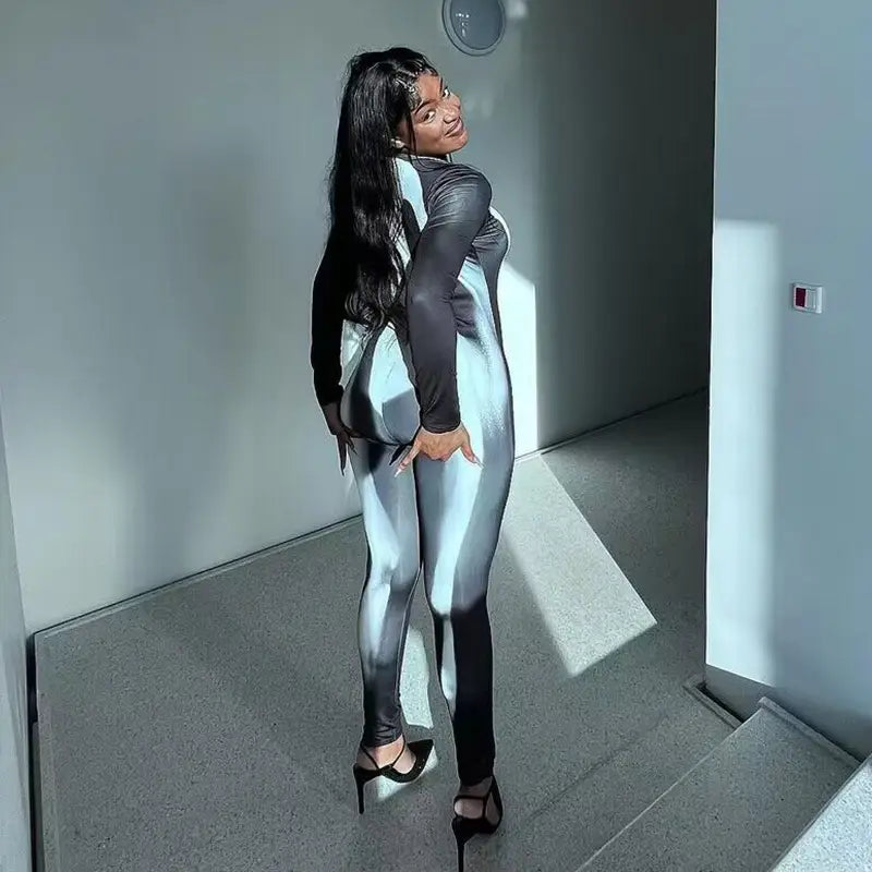 Sexy Slim Fit Digital Print Jumpsuit - Unleash Your Inner Diva