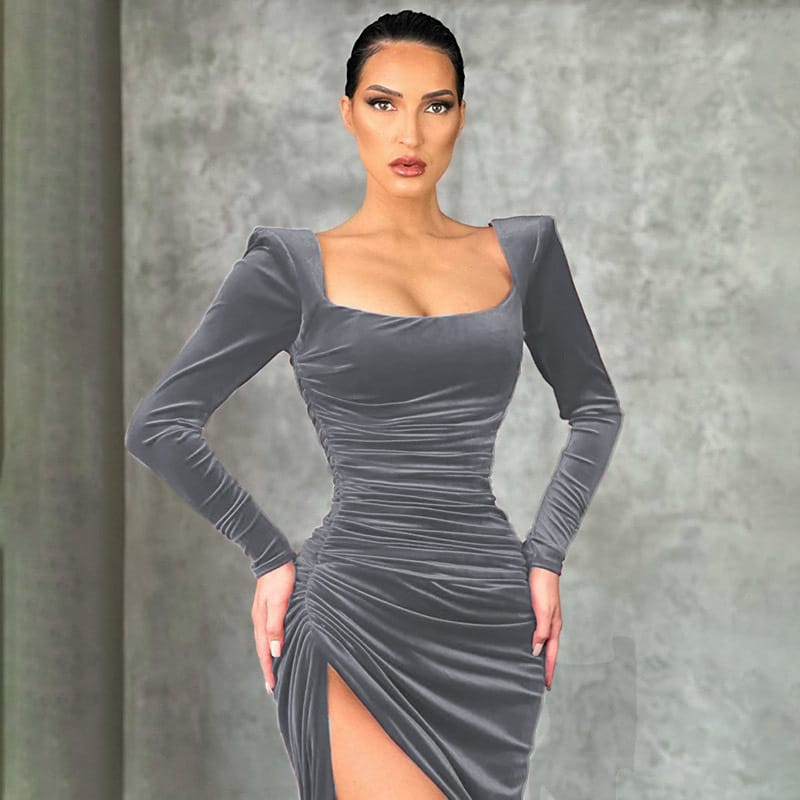 Winter Sexy Square Neck Fold Tuxedo Dress - Elegance Meets Allure