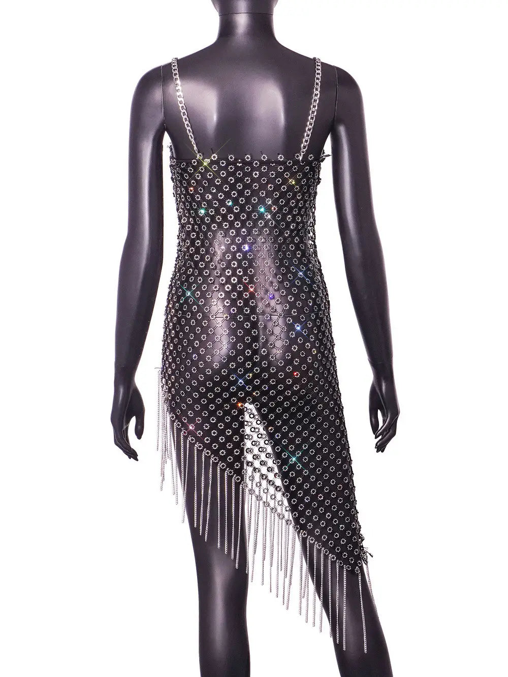 Rhinestone Tassel Sensation - Sexy Asymmetrical Cami Dress