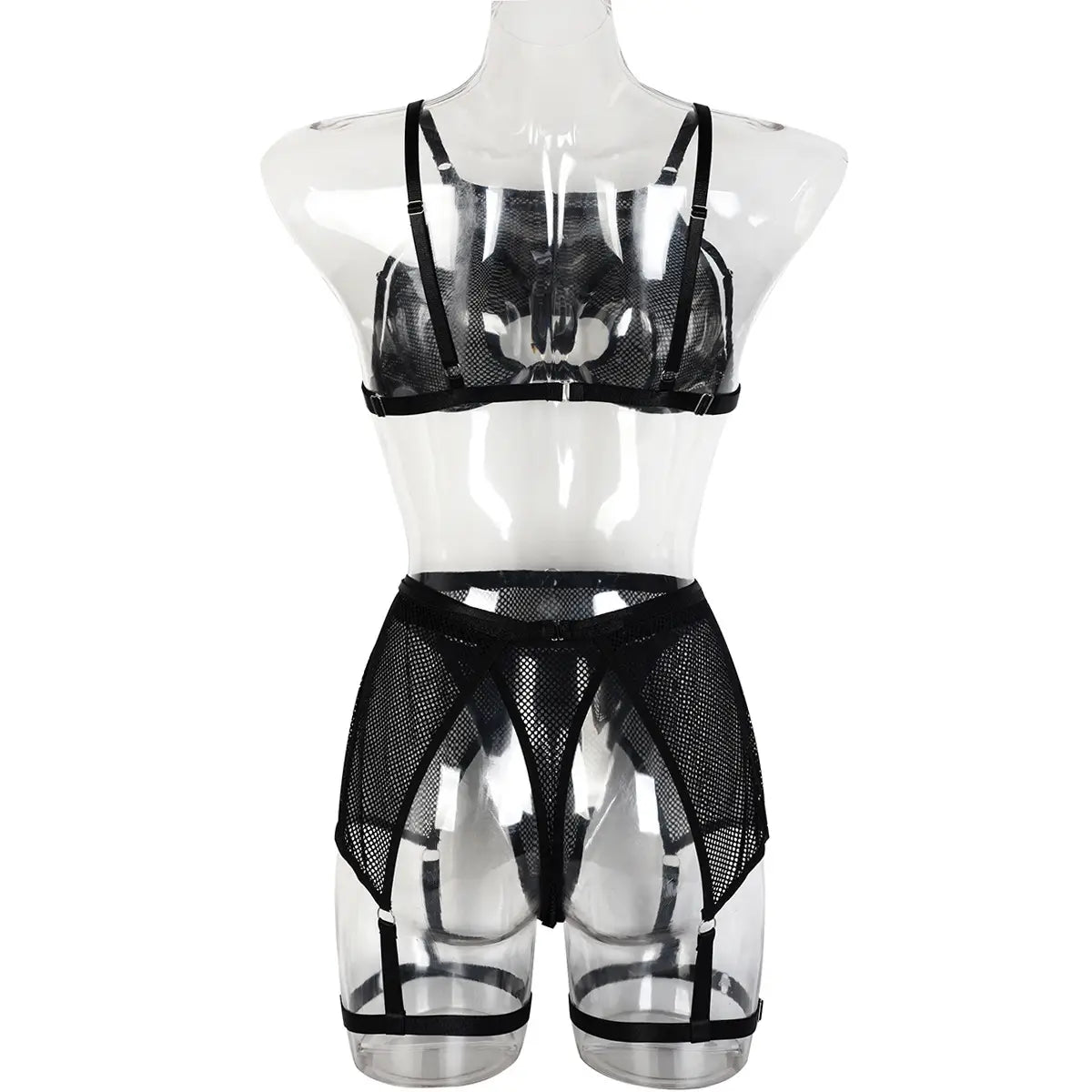 Mesh Mystique Three-piece Set - Solid Elegance with Cutout Charm