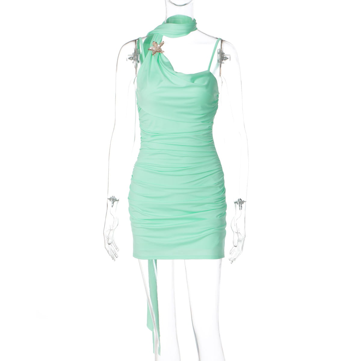 Ruched Mini Dress with Asymmetric Hem - Party Ready