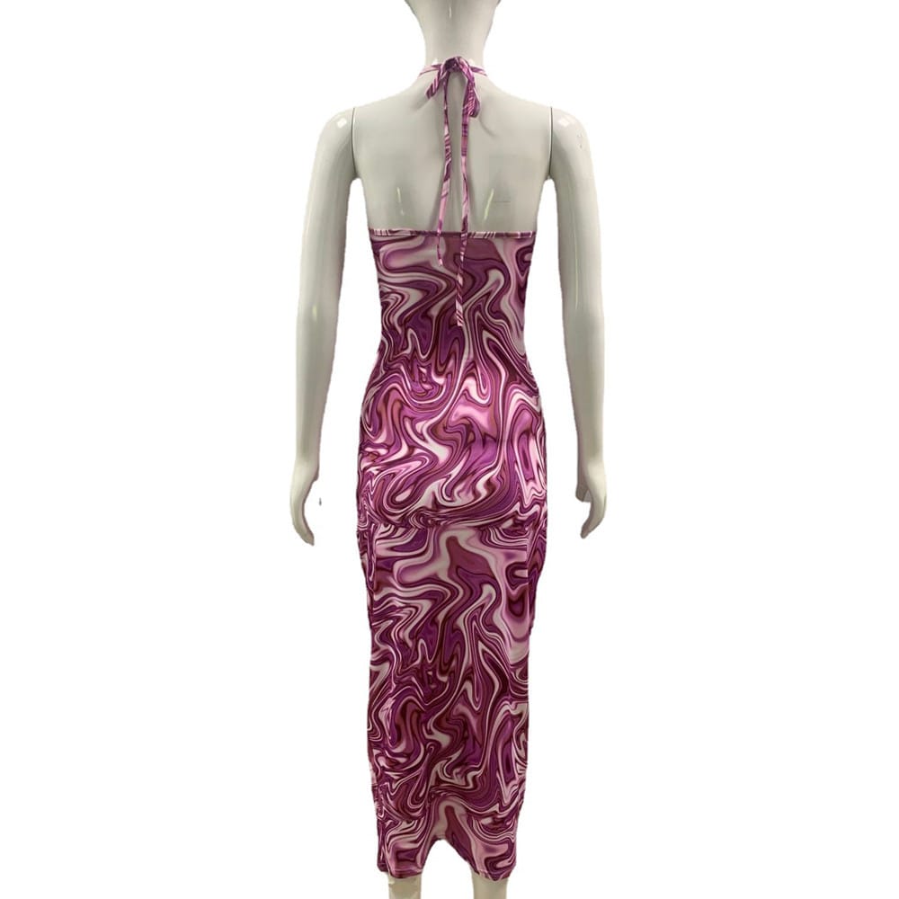 Sexy Halter Swirl Print Dress - Backless Cutout, Party Essential