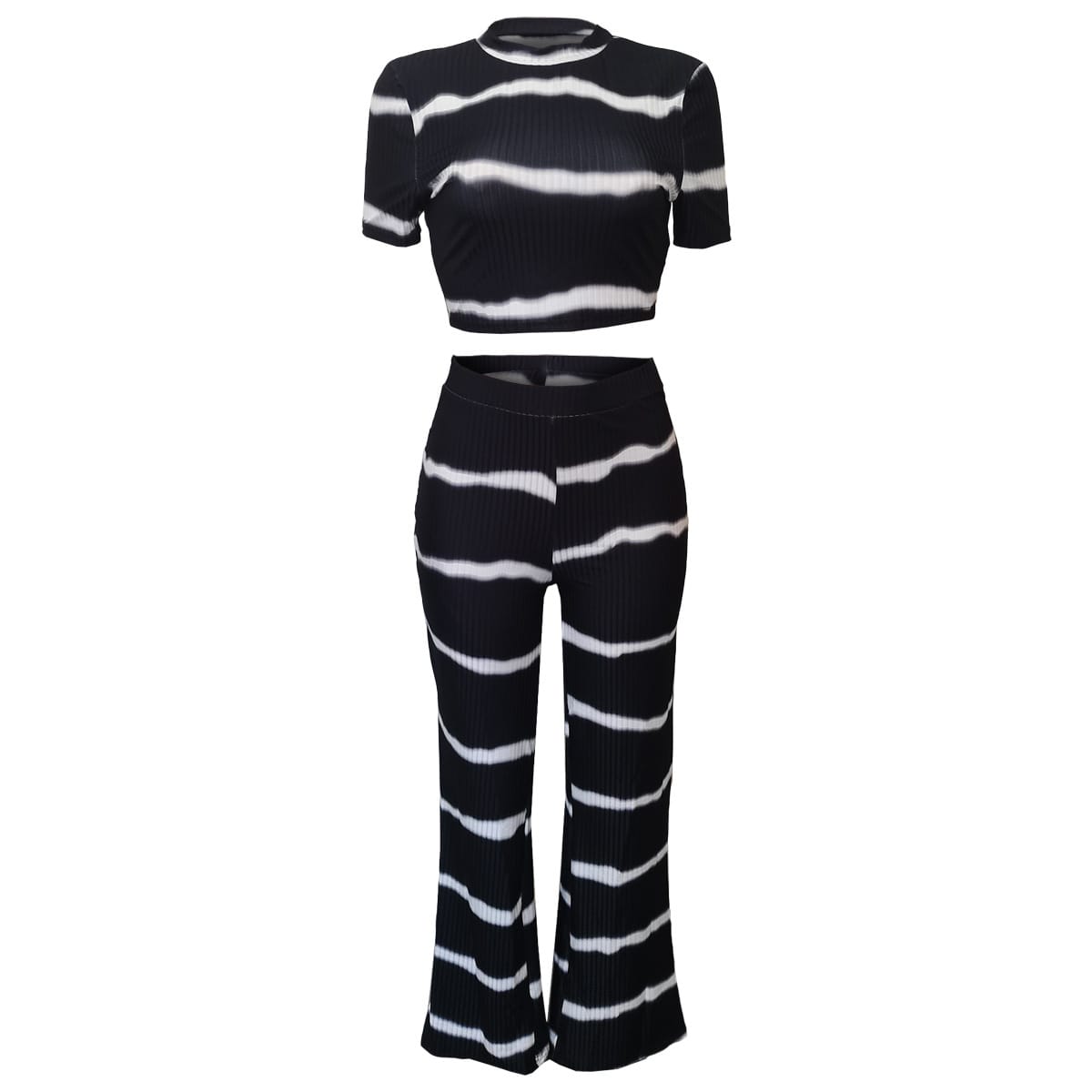 Striped Ribbed Co-ord Set - Effortlessly Casual With Short Sleeve