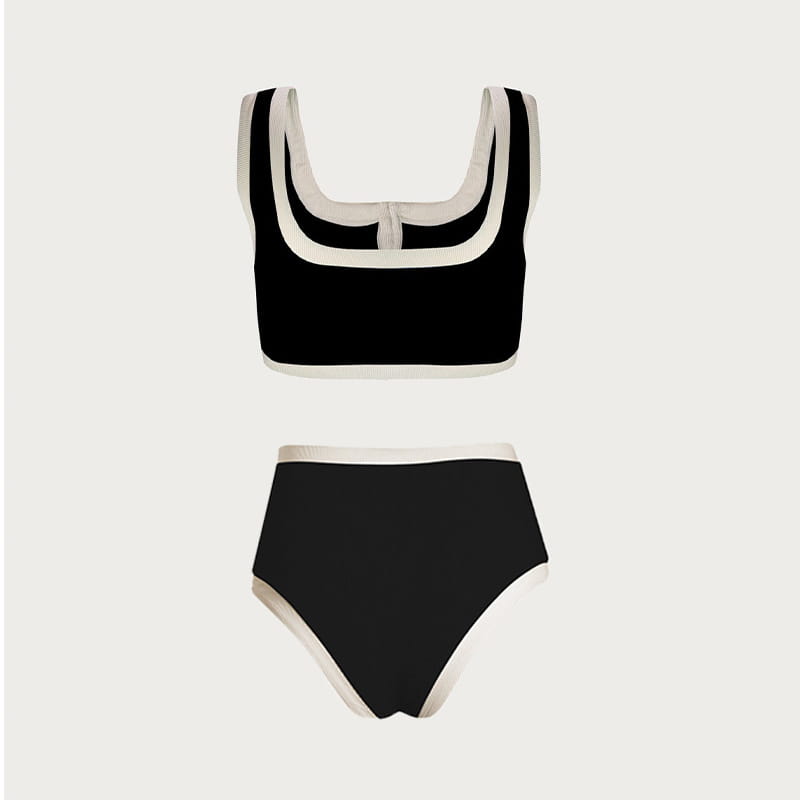Classic Black & White Split Swimsuit - High-grade Boho Chic