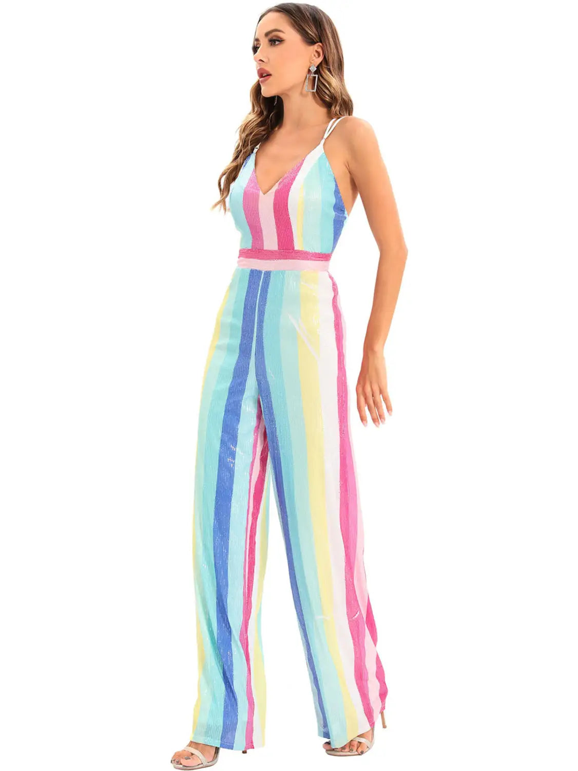 Retro Glamour V-neck Jumpsuit - Effortlessly Sexy and Elegant