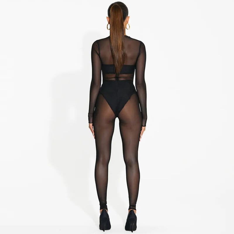 Sultry Mesh Elegance Jumpsuit - Lace Intrigue Meets Modern Allure