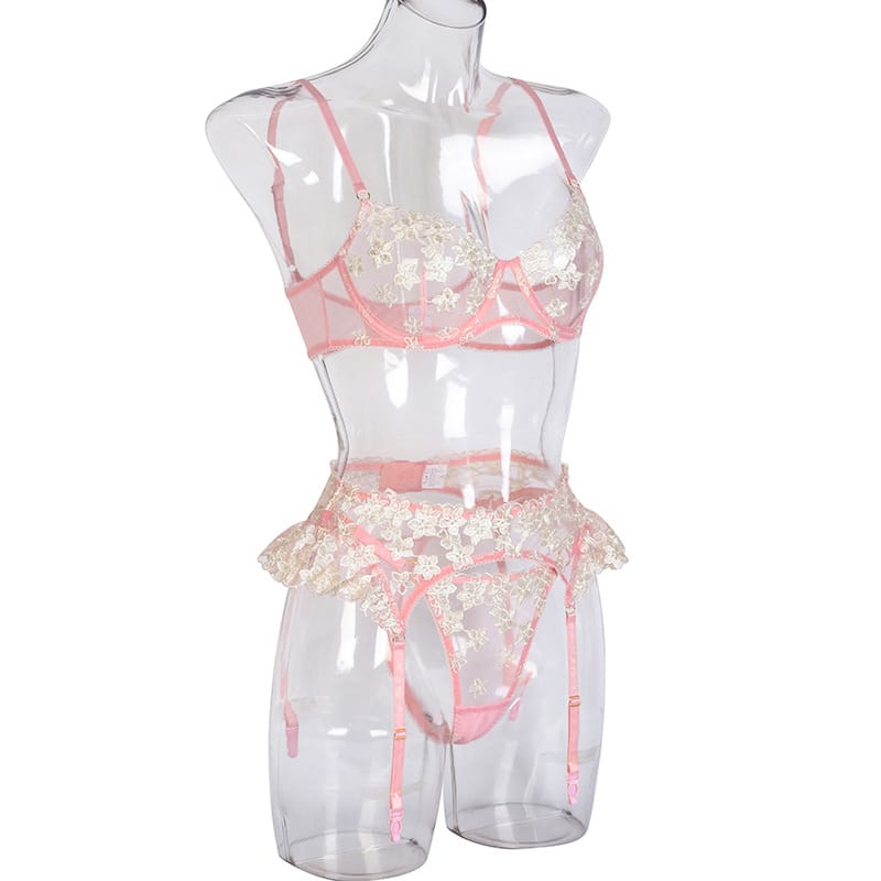 Embroidery Mesh Three-piece Set - Floral Elegance