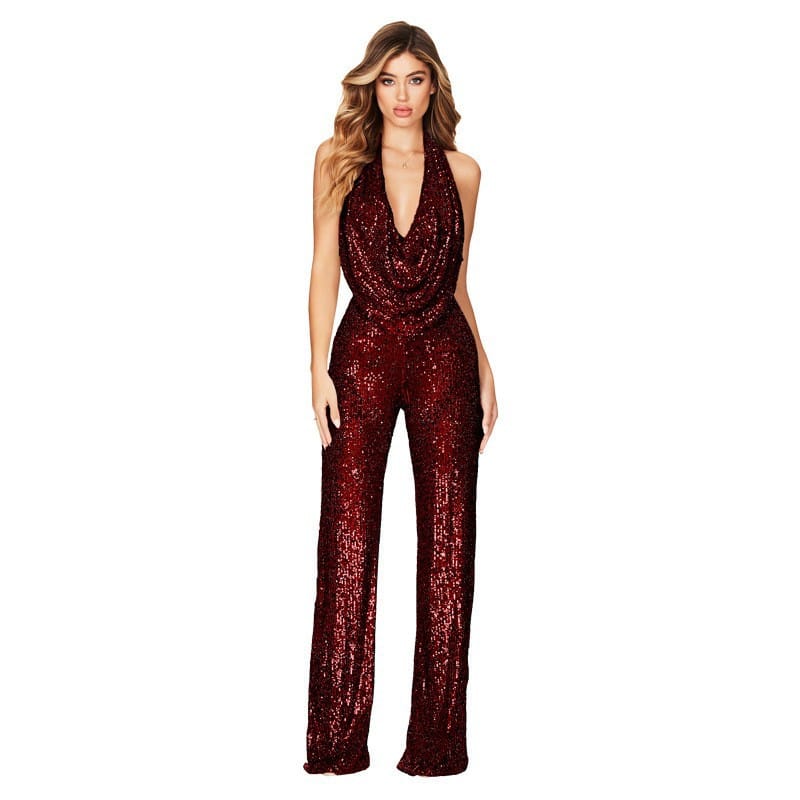 Plunge Cowl Neck Jumpsuit - Dazzle in Backless Elegance