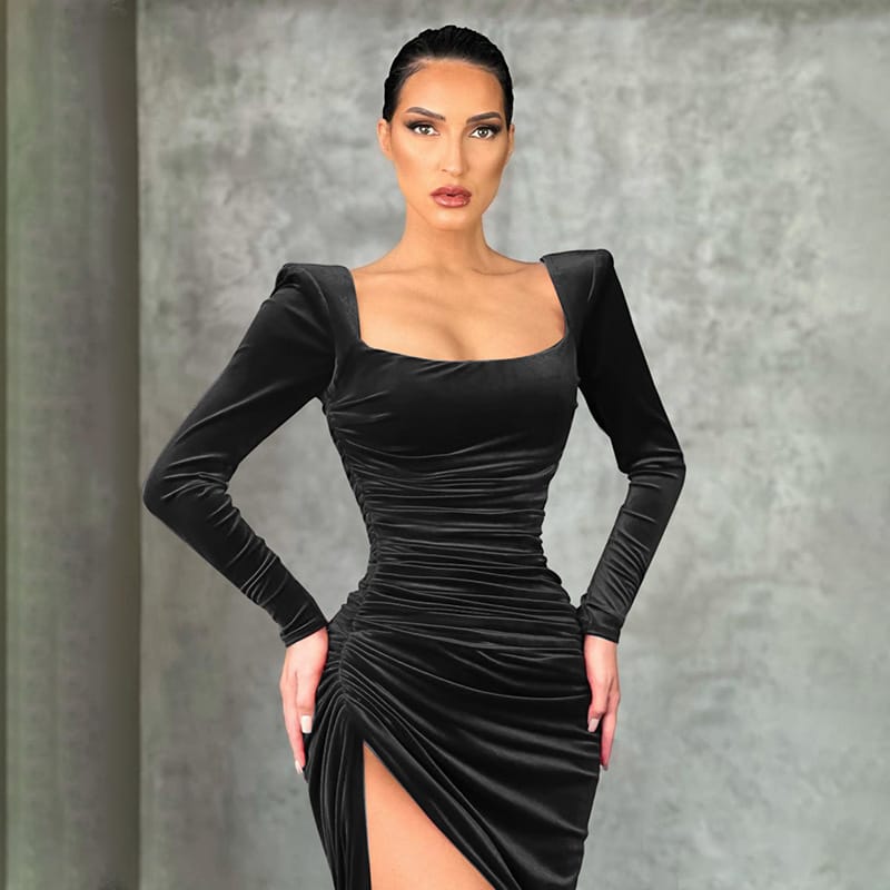 Winter Sexy Square Neck Fold Tuxedo Dress - Elegance Meets Allure