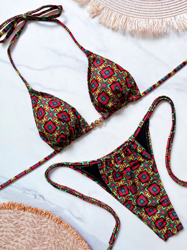 Printed Triangle Bikini with Ring Hardware