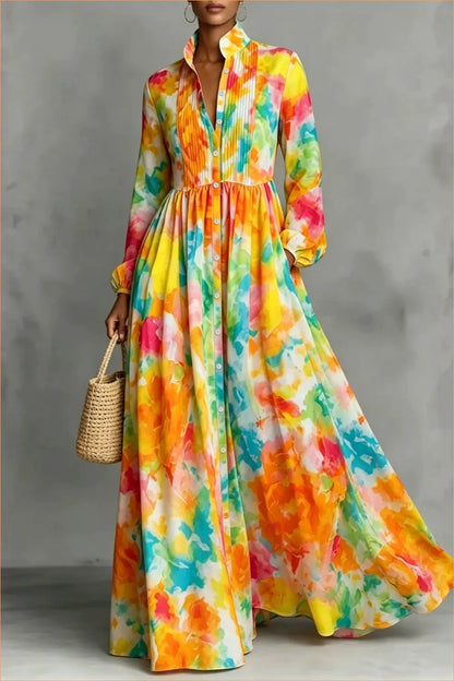 Floral Print Button-Front Maxi Shirt Dress with Collar