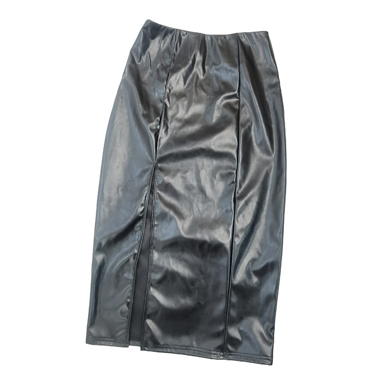 Faux Leather Vest & Slit Skirt - Chic Duo