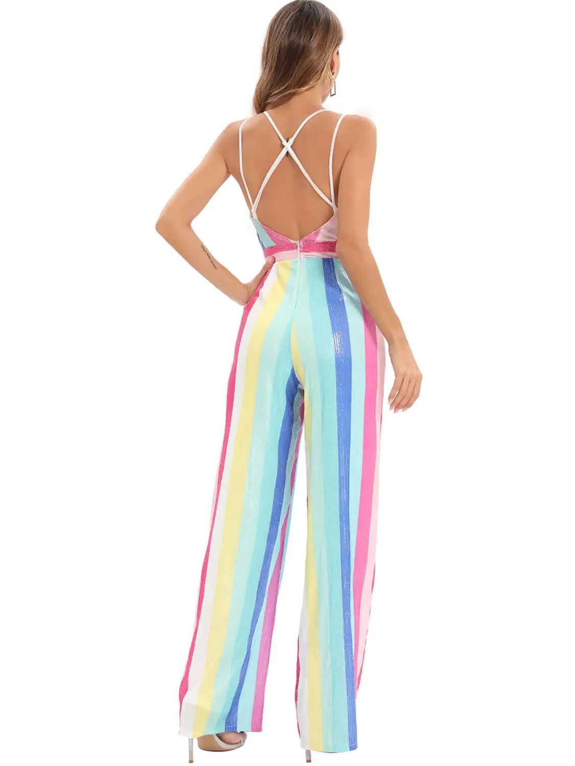 Retro Glamour V-neck Jumpsuit - Effortlessly Sexy and Elegant