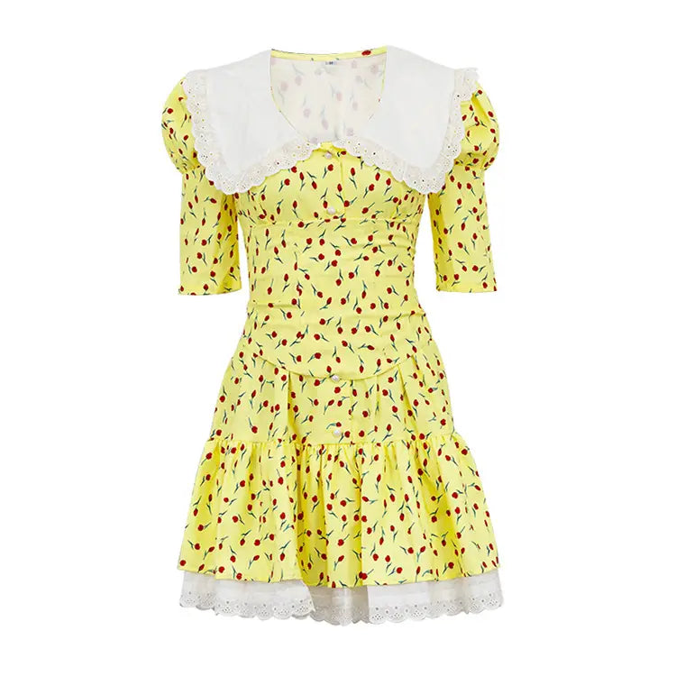 Peter Pan Collar Floral Short Sleeve Dress