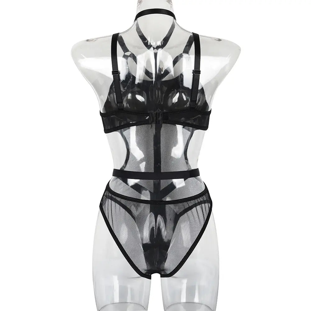 Sassy Siren Mesh Halter Bodysuit - All-year Daring Diva