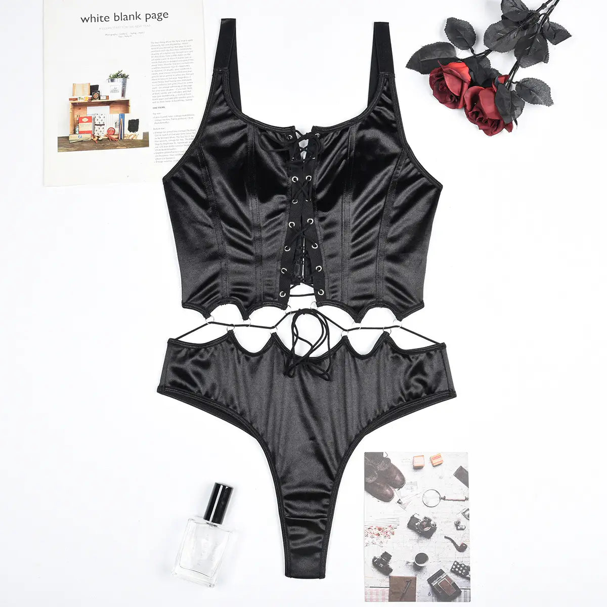 Crossover Lace-up Corset Bra Set - Cutout Sensuality Unveiled