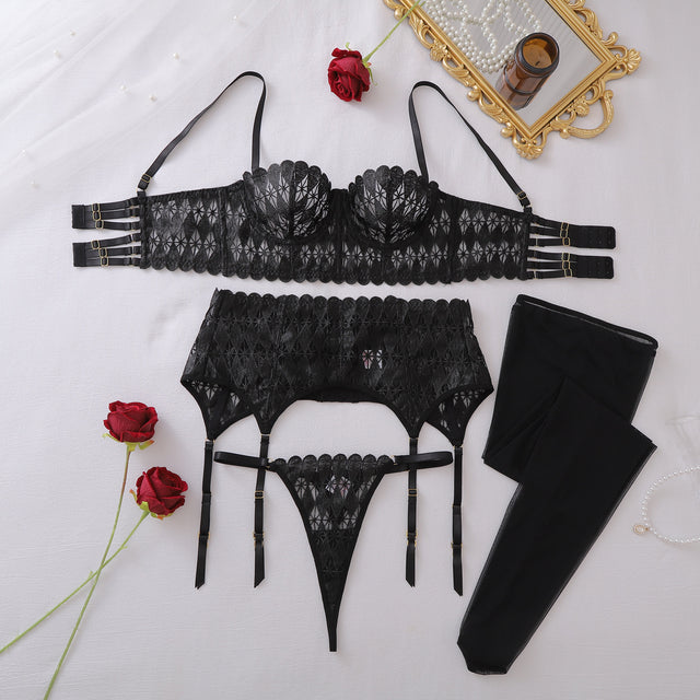 Black Lace Bustier Set with Garter Belt - After Hours