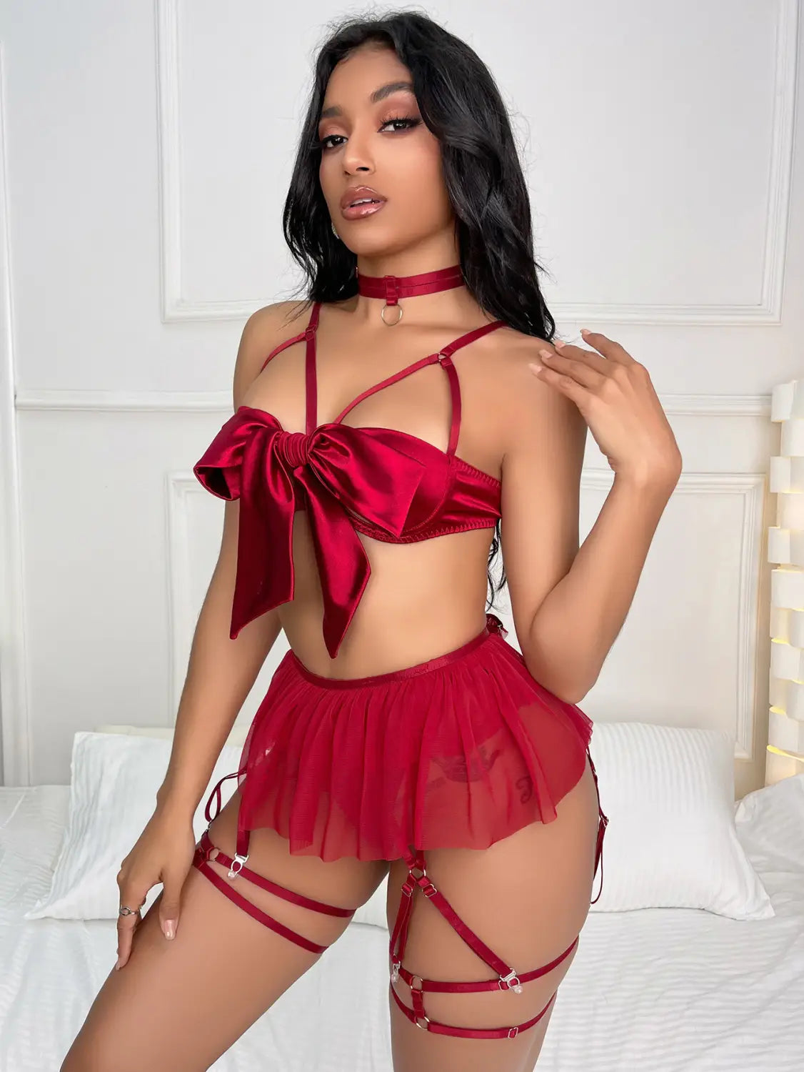 Mesh Sexy Lingerie Set - Unveil Your Allure With 3d Decorations And Satin
