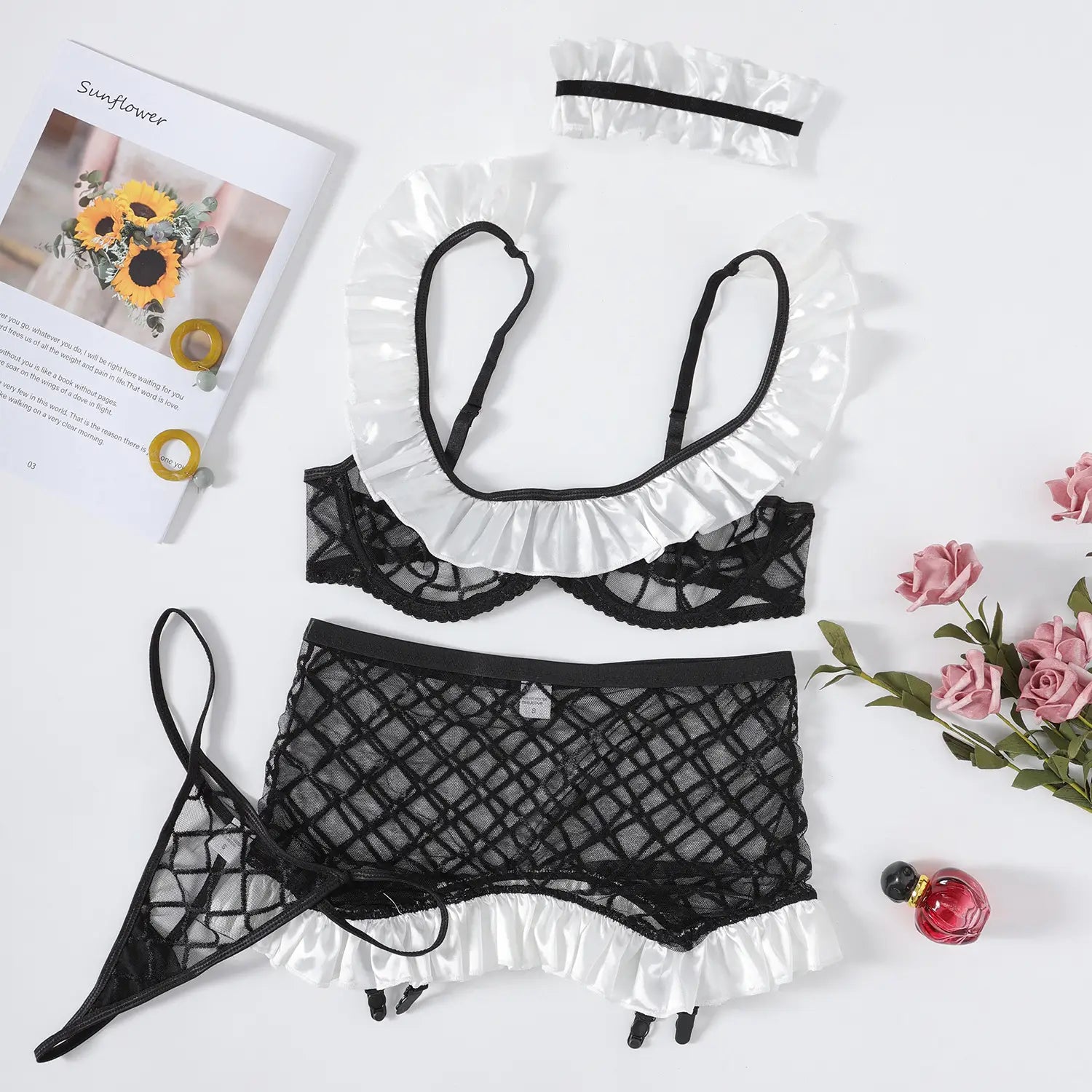 Sheer Mesh Maid Costume - Delicate Lace Trim, Dive Into Fantasy