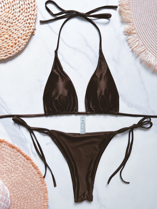 Triangle Bikini with Side-Tie Briefs and Halter Top