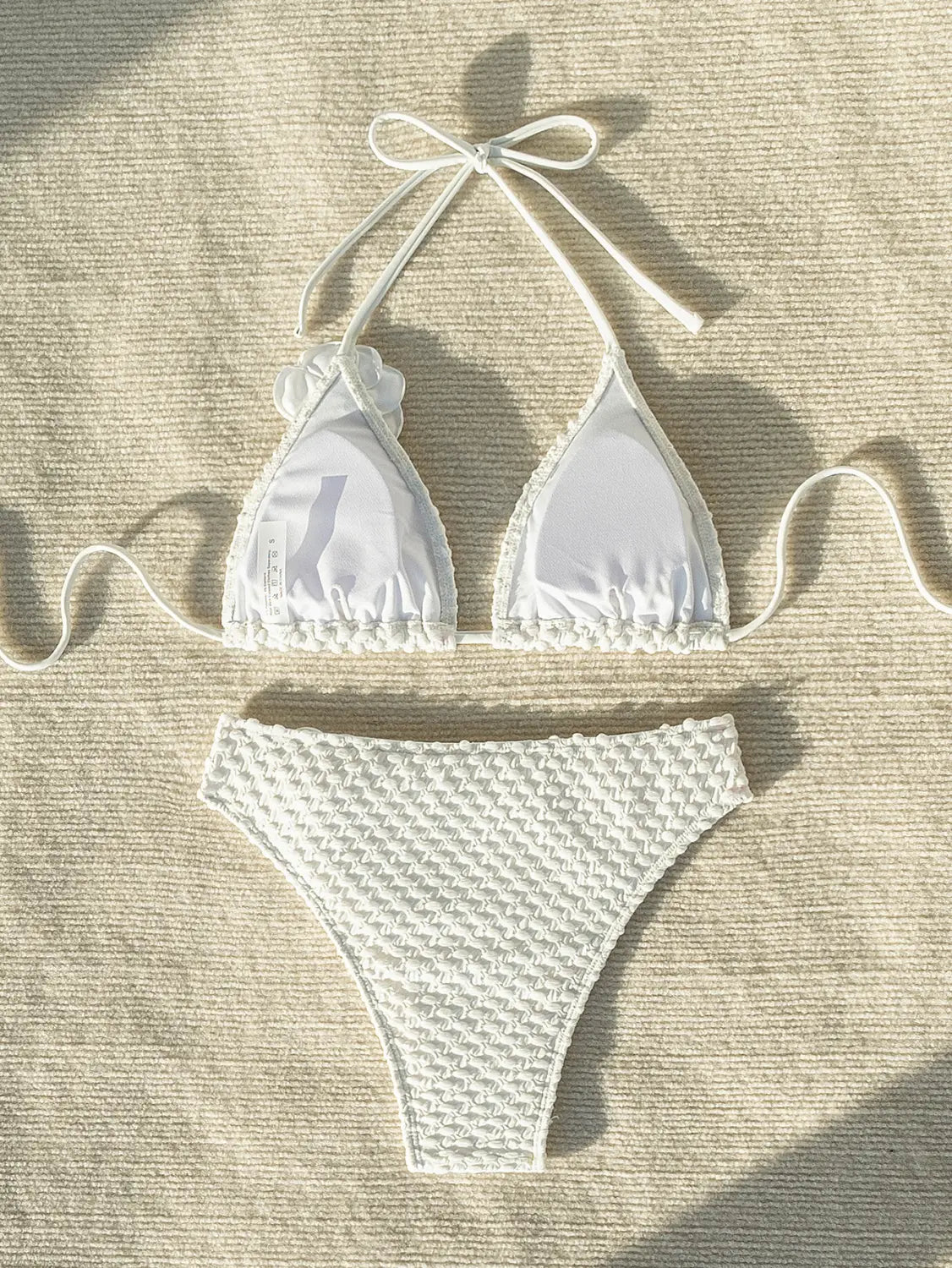 White 3d Floral Split Bikini - Boho & Vacation