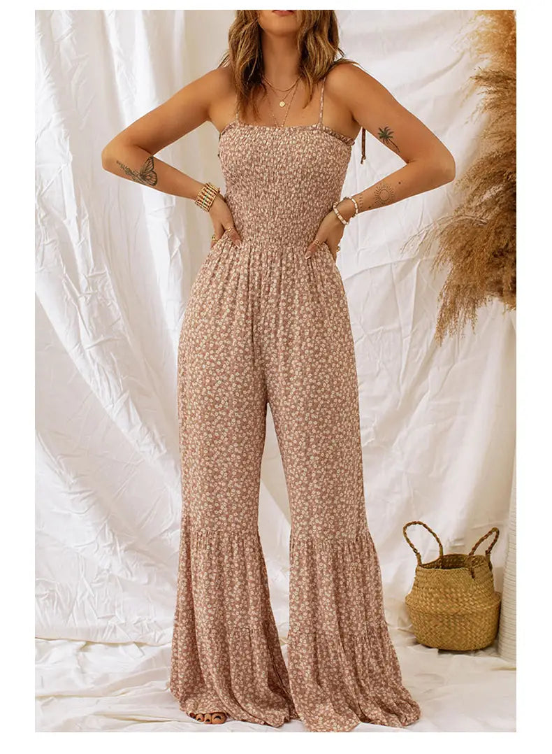 Floral Smocked Spaghetti Strap Jumpsuit - Effortless Summer Elegance