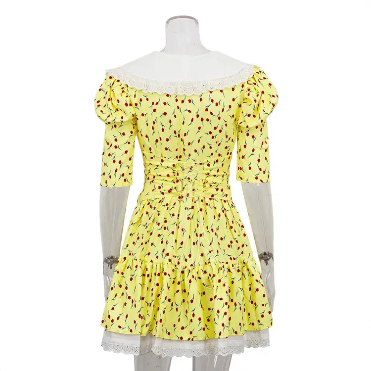 Peter Pan Collar Floral Short Sleeve Dress