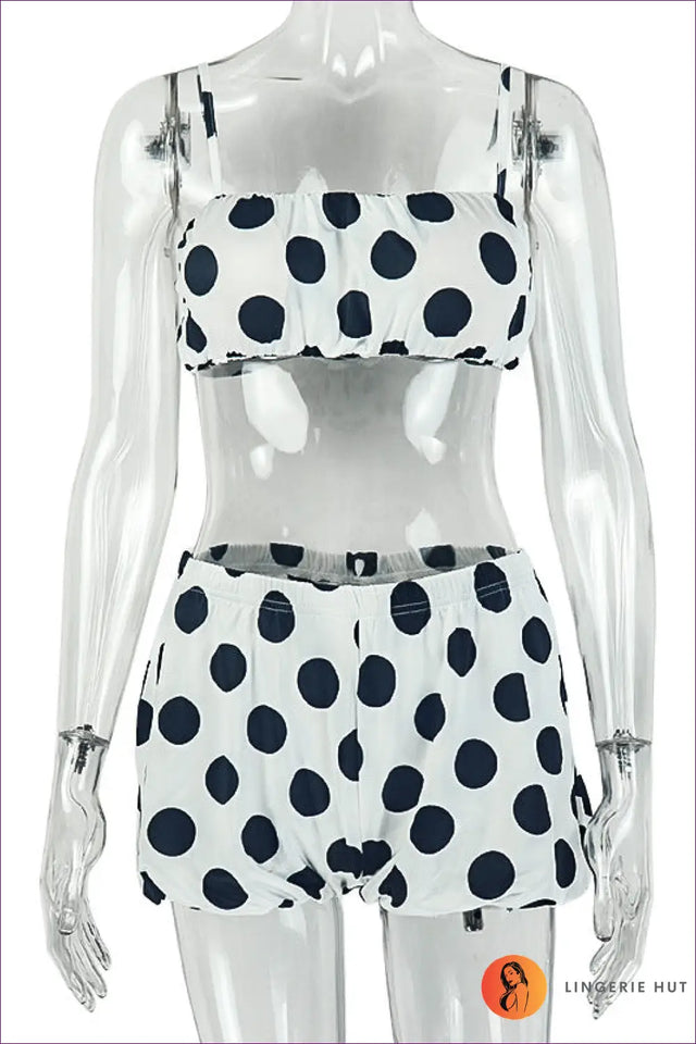 Polka Dot Shorts Set with Ruffle Crop - Weekend Ease