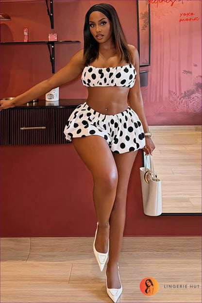 Polka Dot Shorts Set with Ruffle Crop - Weekend Ease