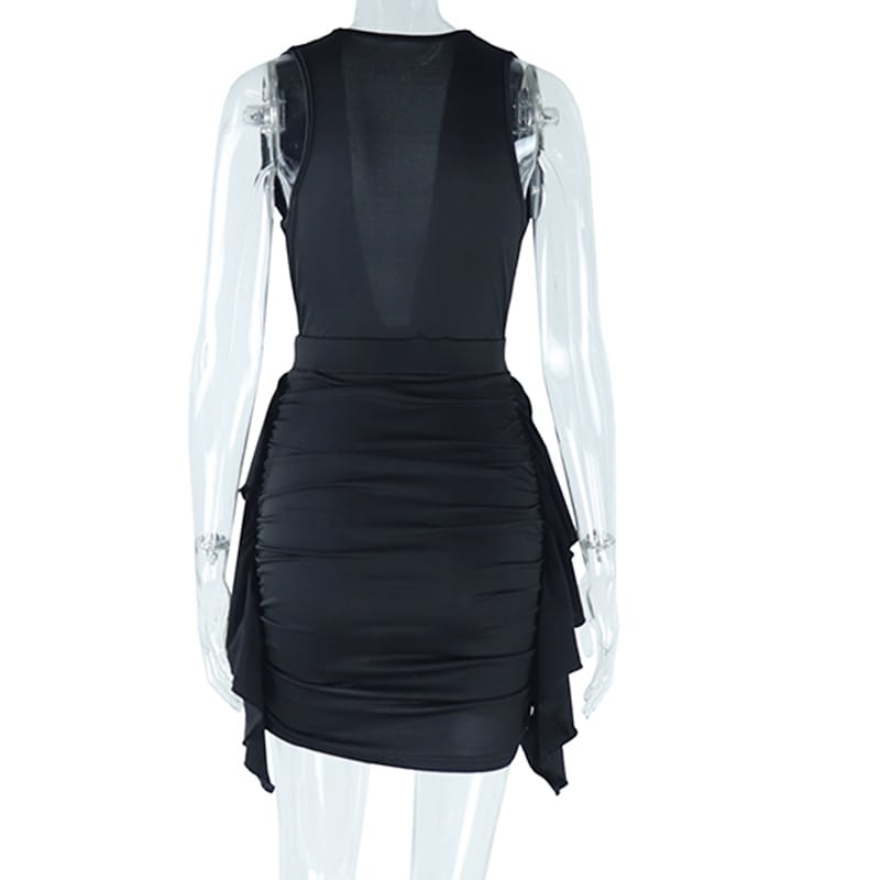 Alluring Ruched V-neck Mini Dress With Playful Ruffle - Embrace Your Confidence