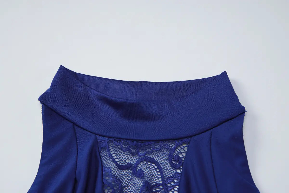 Halter Maxi Dress with Lace Panel - Sophisticated Allure