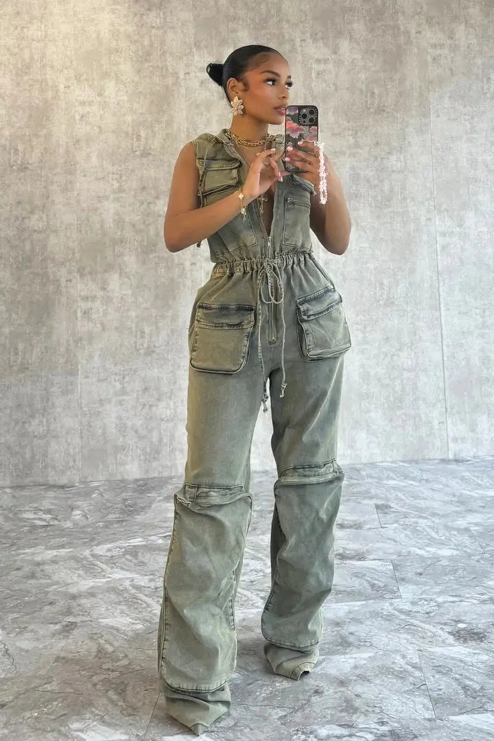 Hooded One Piece Overalls - Casual Stretch Retro Jumpsuit