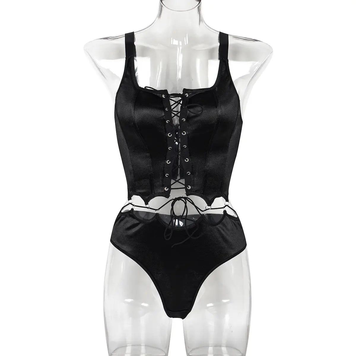 Crossover Lace-up Corset Bra Set - Cutout Sensuality Unveiled