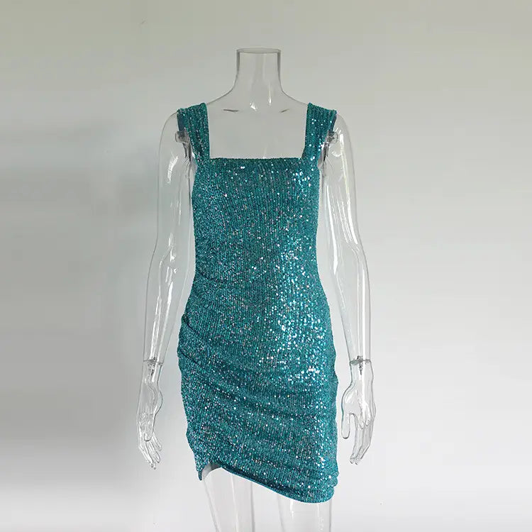 Glamorous Sequined Asymmetrical Bodycon Dress With Split Detail