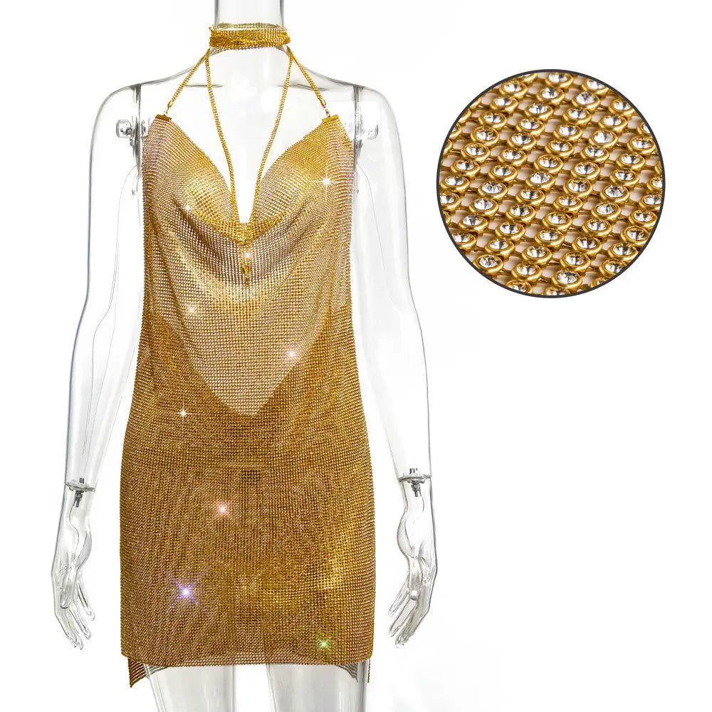 Backless Rhinestone Bodycon - Alluring Sequin Glam For Party & Club