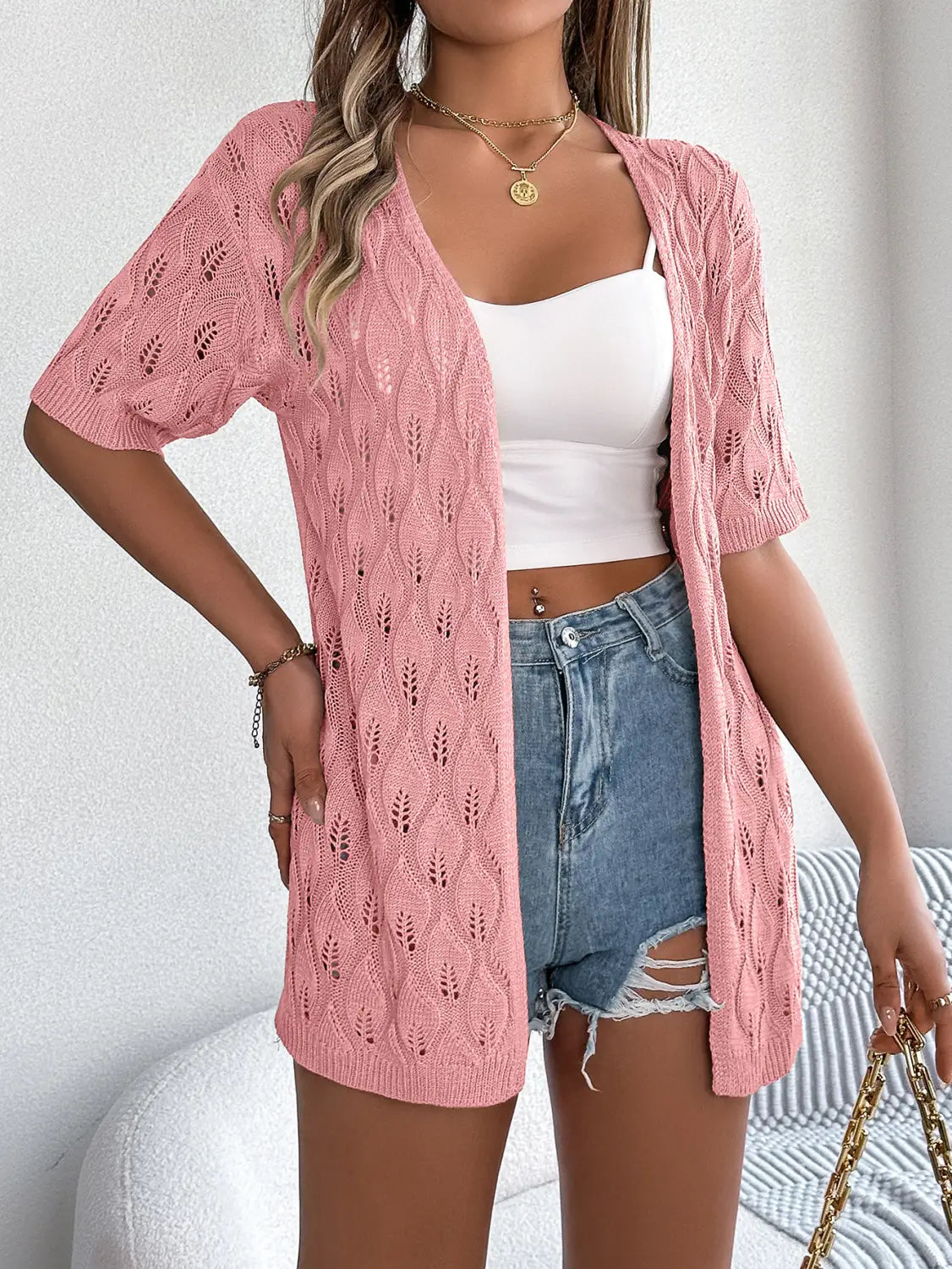 Leafy Breeze Knitted Cardigan - Casual Elegance