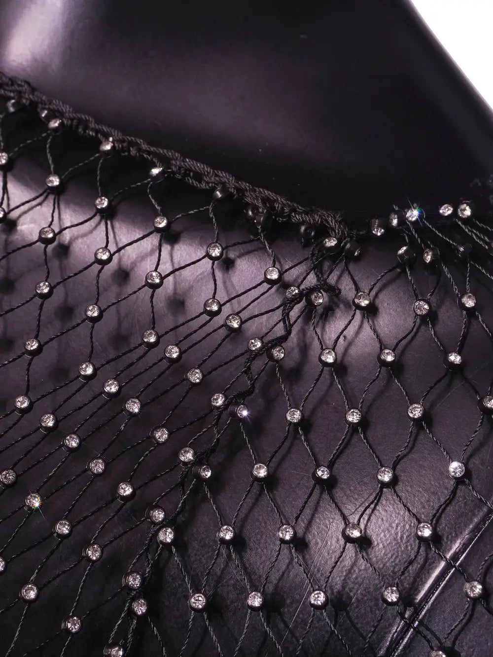 Rhinestone Embellished Black Fishnet Mini Dress - Party Glam Redefined