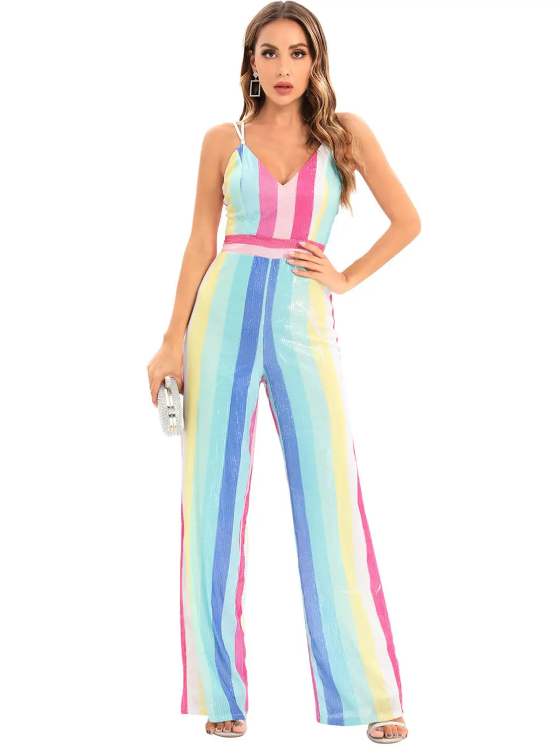 Retro Glamour V-neck Jumpsuit - Effortlessly Sexy and Elegant