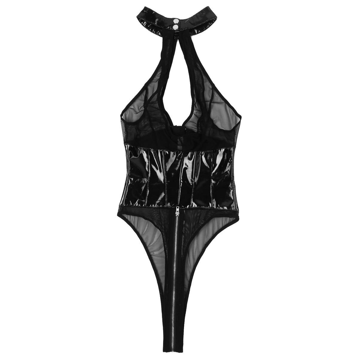 Sexy See-through Mesh Bodysuit - Zipper Halter High Cut Elegance