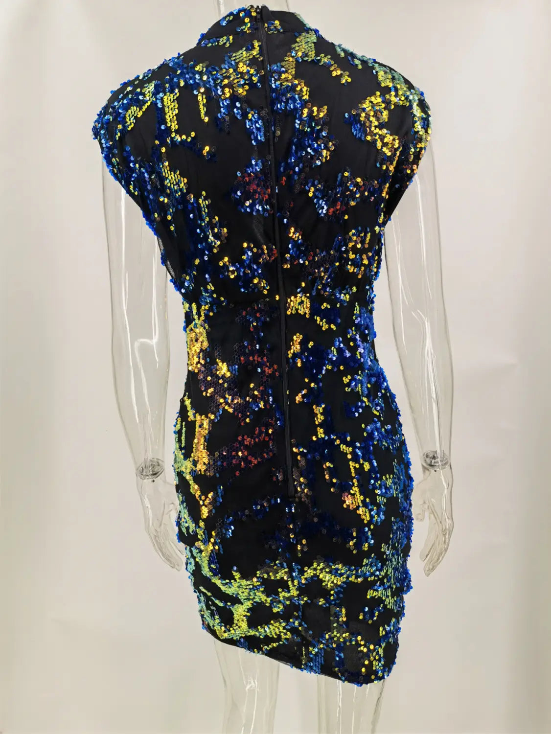 Alluring Sequin Cutout Bodycon Dress With Mock Neck - Party Perfection