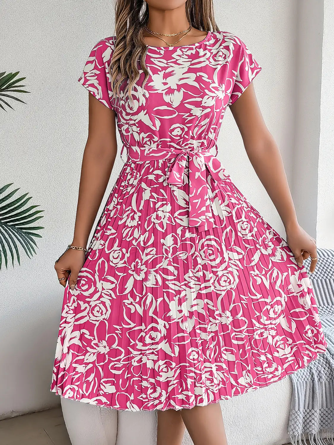 Elegant Floral Pleated Dress - Embrace Summer Elegance