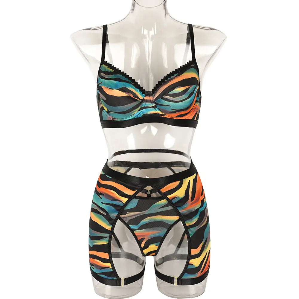 Striped Multi-color Lingerie Set - Unleash your Playful Charm