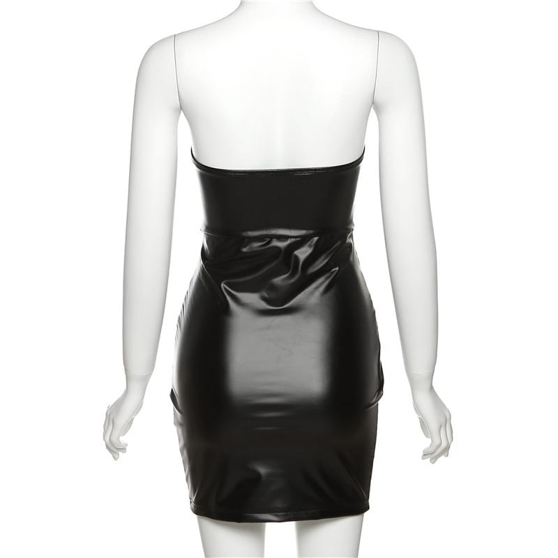 Faux Leather Backless Mini - Midnight Allure