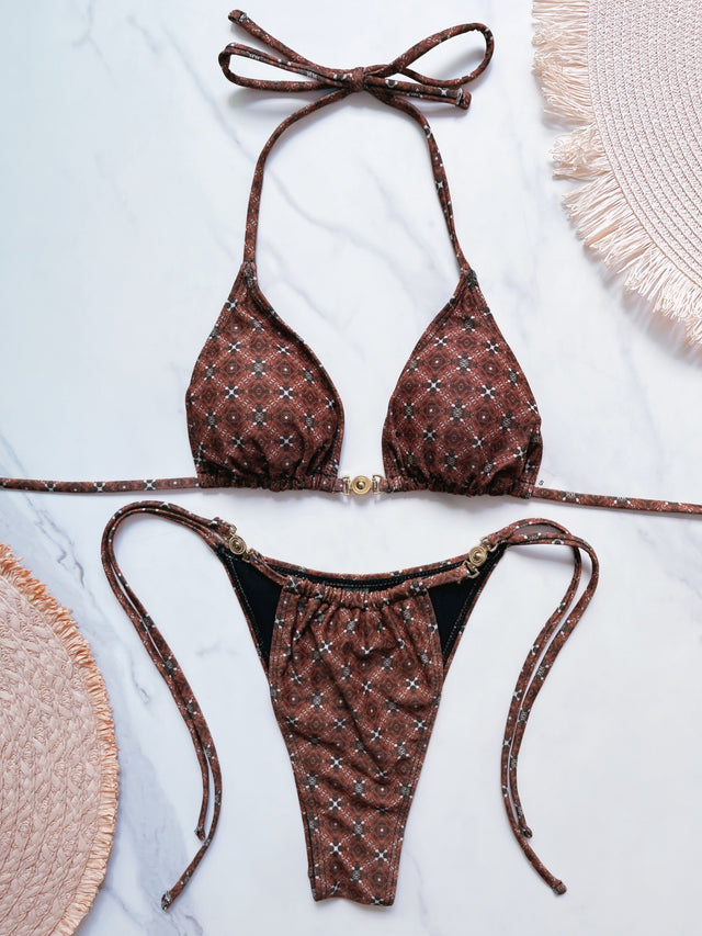 Printed Triangle Bikini with Ring Hardware