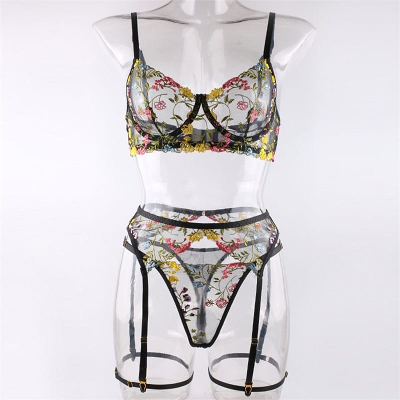 Enchanting Embroidered Lace Lingerie Set - Feminine Grace