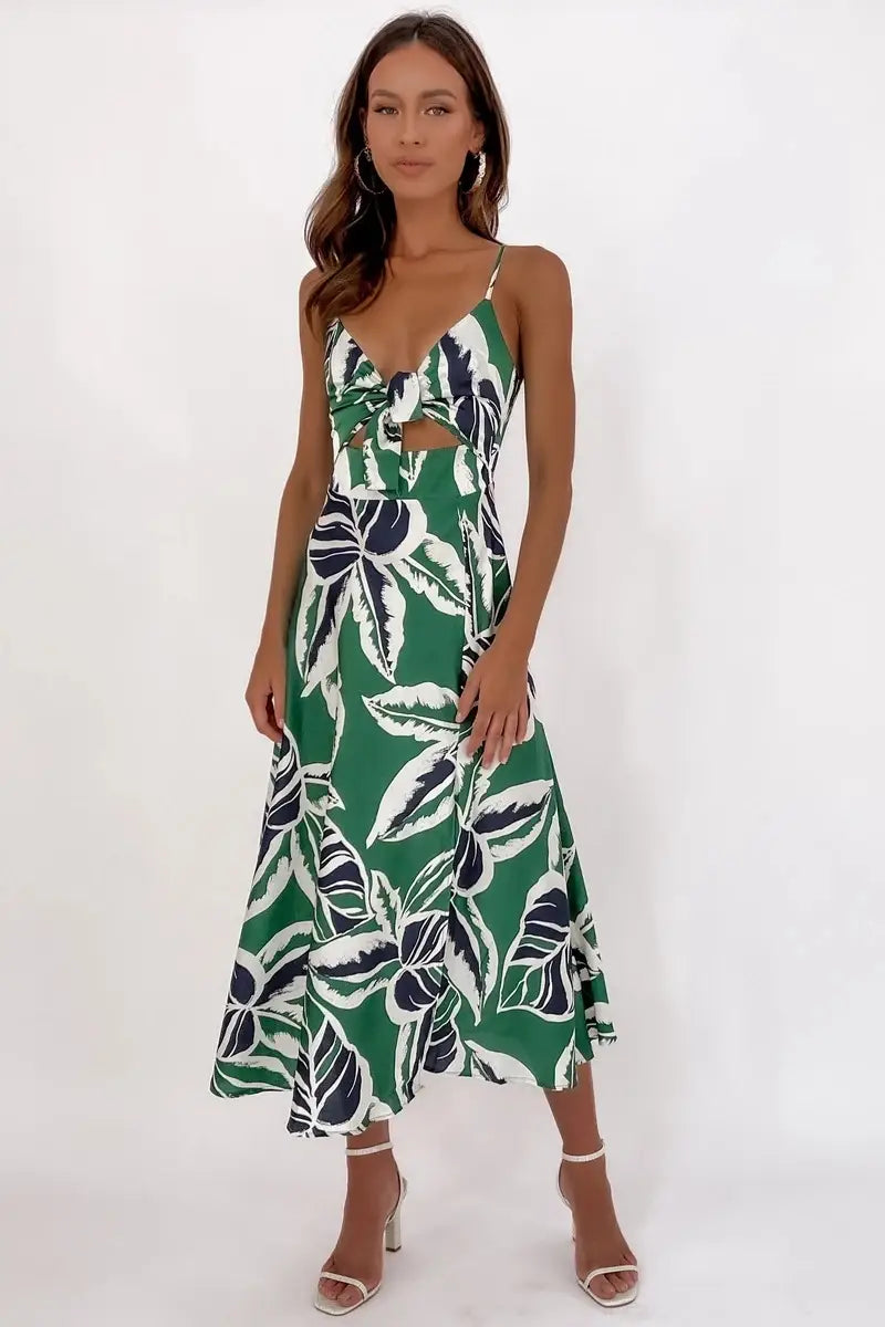 Tropical Floral Tie-neck Dress - Effortless Chic