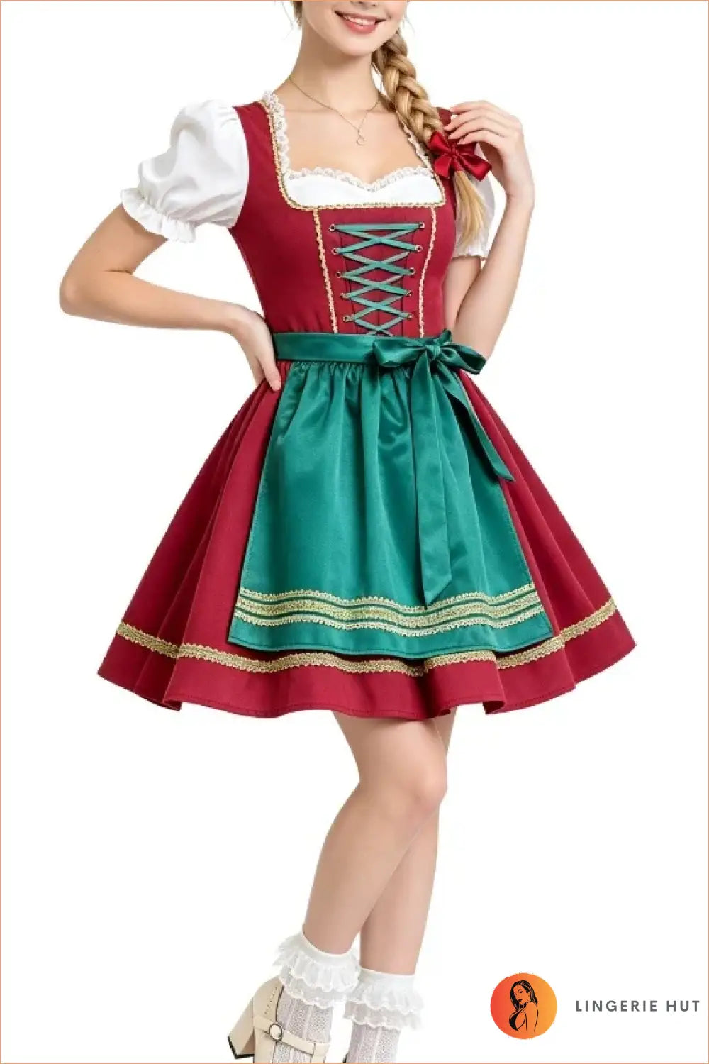Burgundy Lace-Up Dirndl Costume Dress