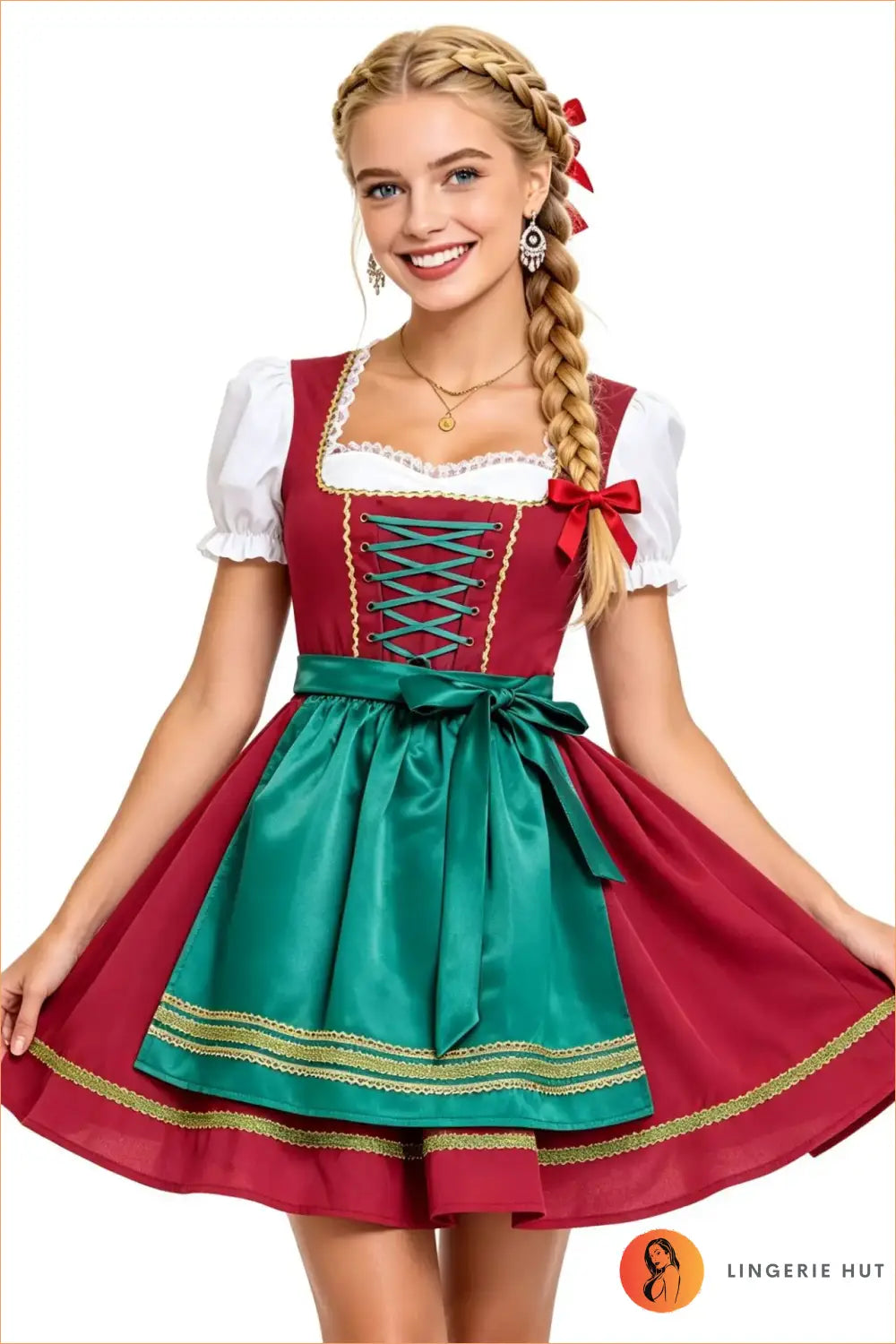 Burgundy Lace-Up Dirndl Costume Dress