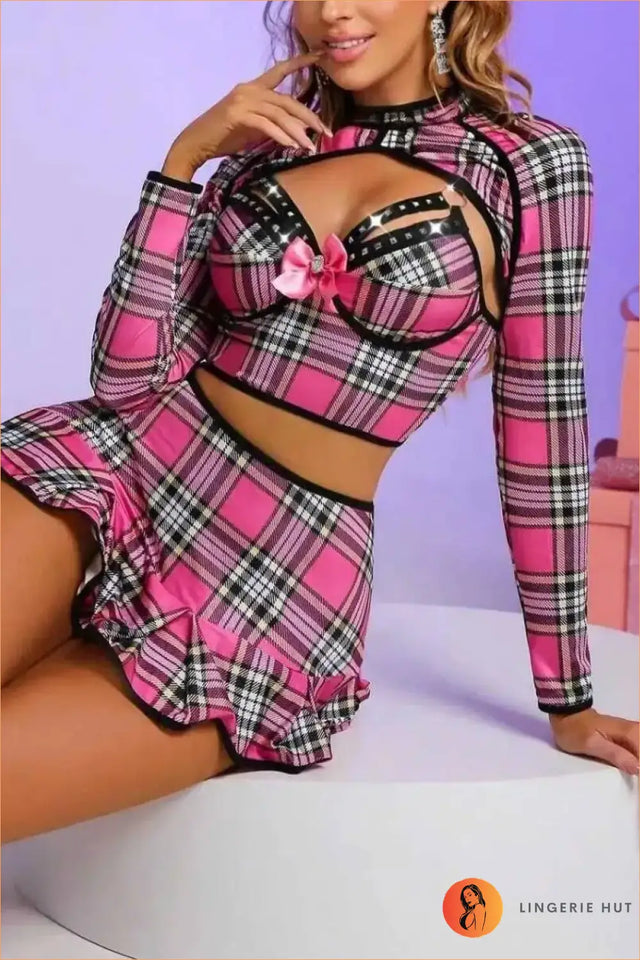 Pink Plaid Schoolgirl Costume Set